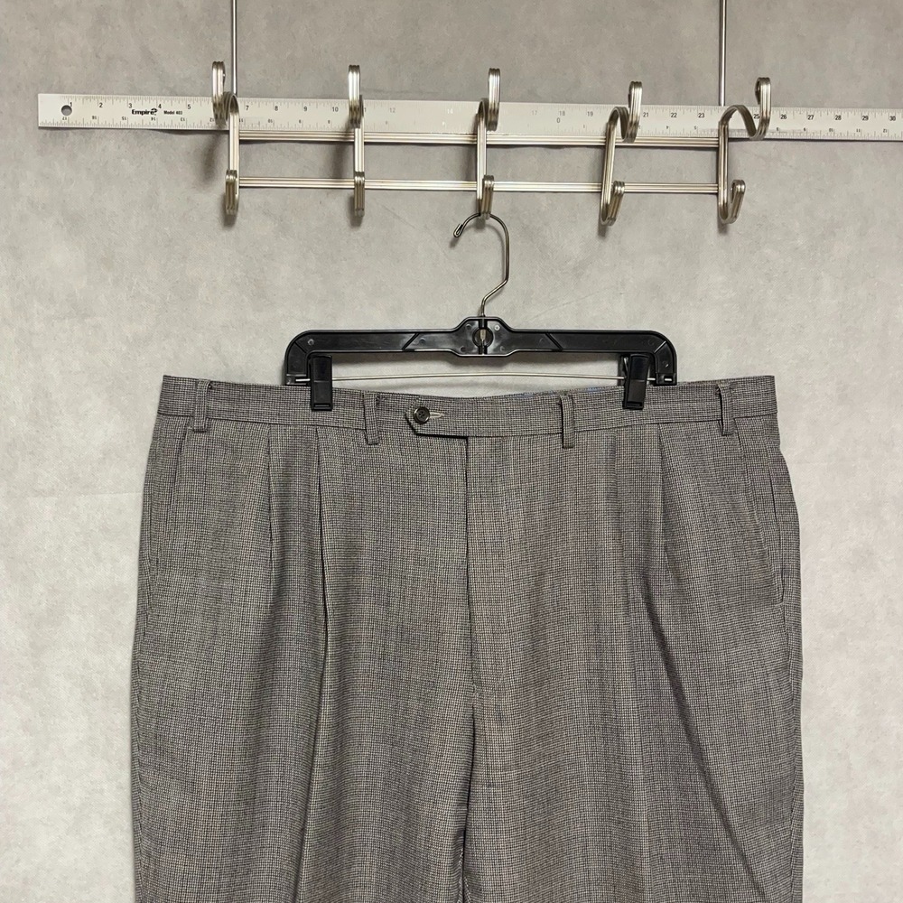 Ralph Lauren Pants Men 44x32 Gray Houndstooth Winter Flannel Cuff Pleated Luxury